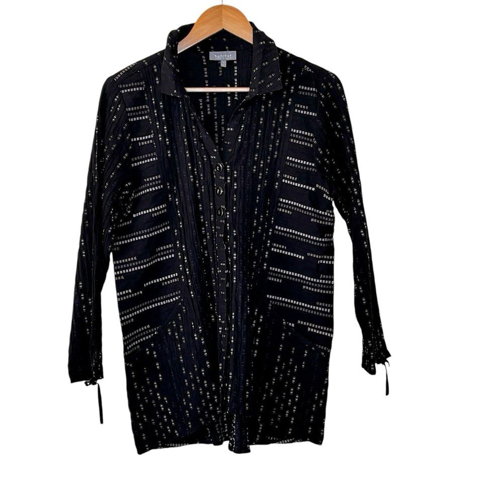 Habitat 3D Textured Geometric Tunic Top Womens S‎ Artsy Lagenlook Button Up